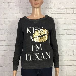 Southward XS Kiss Me Im Texan Foil Lips Sweatshirt